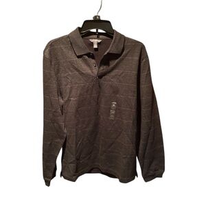 Van Heusen Flex Men's Long Sleeve Windowpane Polo in Charcoal Medium NWT